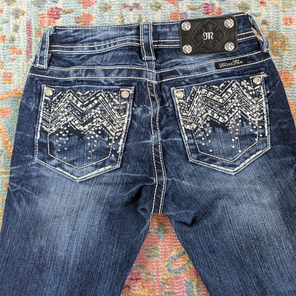 Jeans Crop Miss Me Fille - Taille 14 - Décoré De Strass Et Bijoux - Occasion Très Bon état